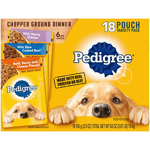 Pedigree Chopped Ground Dinner Meaty Wet Dog Food for Adult Dog Variety Pack, (18) 3.5 oz Pouches